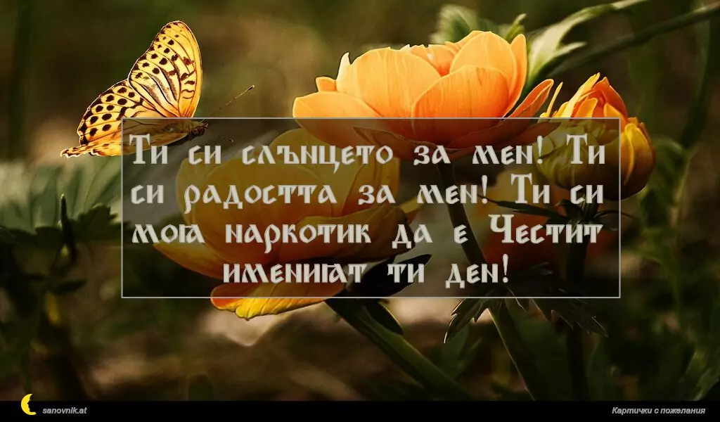 sanovnik.at - Картички за Именни Дни Ти си слънцето за мен! Ти си радостта за мен! Ти си моя наркотик да е Честит именият ти ден!