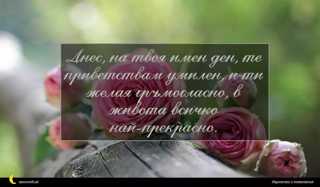 sanovnik.at - Картички за Именни Дни Днес, на твоя имен ден, те приветствам умилен, и ти желая гръмогласно, в живота всичко най-прекрасно.