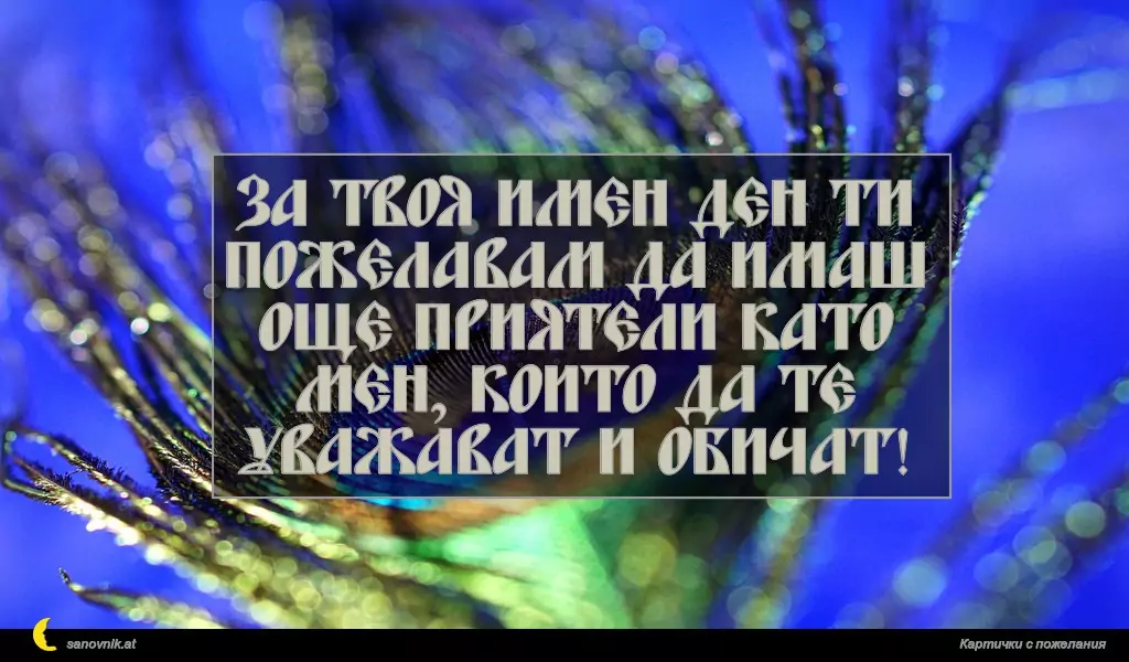 За твоя имен ден ти пожелавам да имаш още приятели като мен, които да те уважават и обичат!