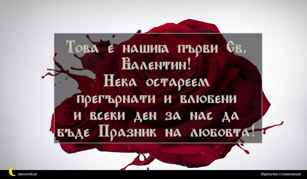 Това е нашия първи Св. Валентин!
Нека остареем прегърнати и влюбени
и всеки ден за нас да бъде Празник на любовта!