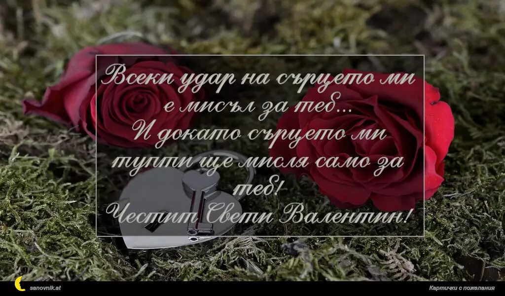 Всеки удар на сърцето ми е мисъл за теб...
И докато сърцето ми тупти ще мисля само за теб!
Честит Свети Валентин!