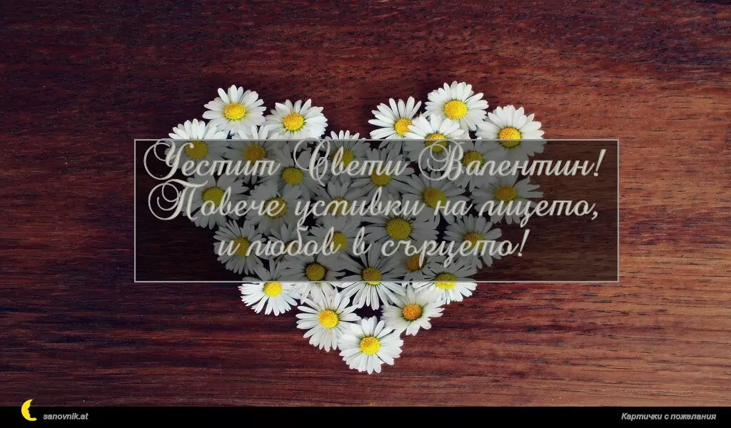 Честит Свети Валентин!
Повече усмивки на лицето,
и любов в сърцето!
