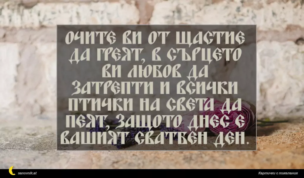 Очите ви от щастие да греят, в сърцето ви любов да затрепти и всички птички на света да пеят, защото днес е вашият сватбен ден.