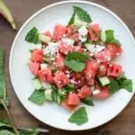 Салата със сирене фета, диня, рукола и мента