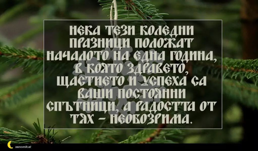 sanovnik.at - Картички за Коледа Нека тези коледни празници положат началото на една година, в която здравето, щастието и успеха са Ваши постоянни спътници, а радостта от тях – необозрима.