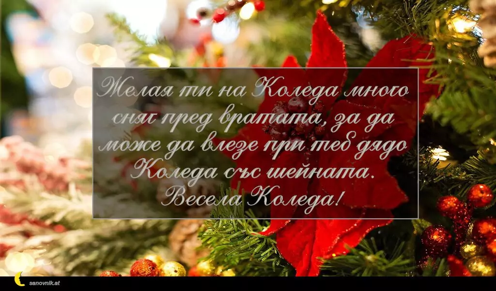 sanovnik.at - Картички за Коледа Желая ти на Коледа много сняг пред вратата, за да може да влезе при теб дядо Коледа със шейната. Весела Коледа!