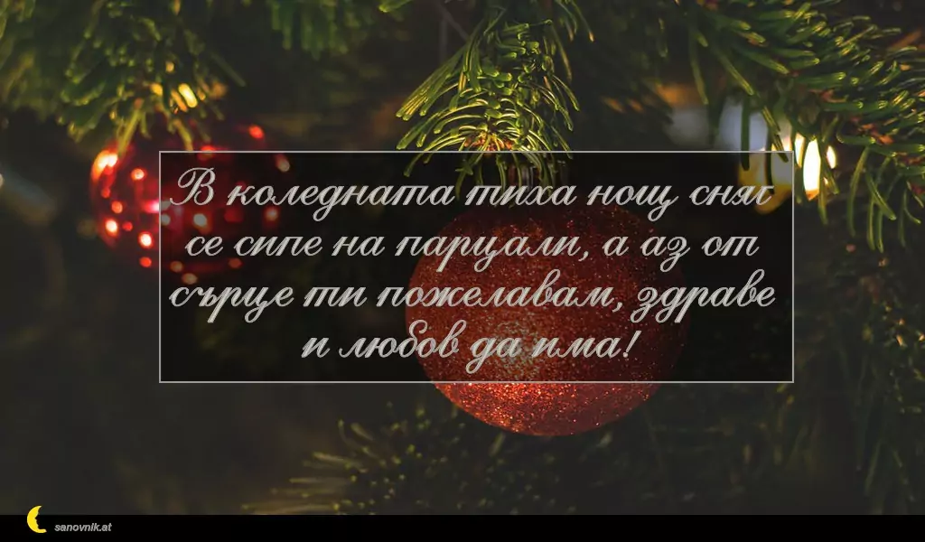 sanovnik.at - Картички за Коледа В коледната тиха нощ сняг се сипе на парцали, а аз от сърце ти пожелавам, здраве и любов да има!