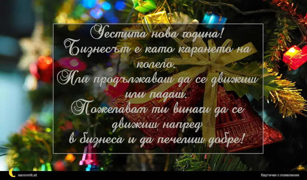 Честита нова година!
Бизнесът е като карането на колело.
Или продължаваш да се движиш или падаш.
Пожелавам ти винаги да се движиш напред
в бизнеса и да печелиш добре!
