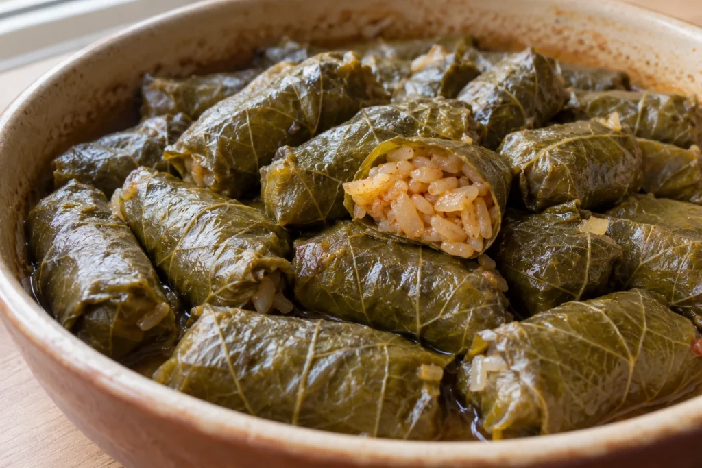 Готови лозови сарми с плънка от ориз и лук