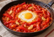 Чушки и домати на тиган с едно яйце
