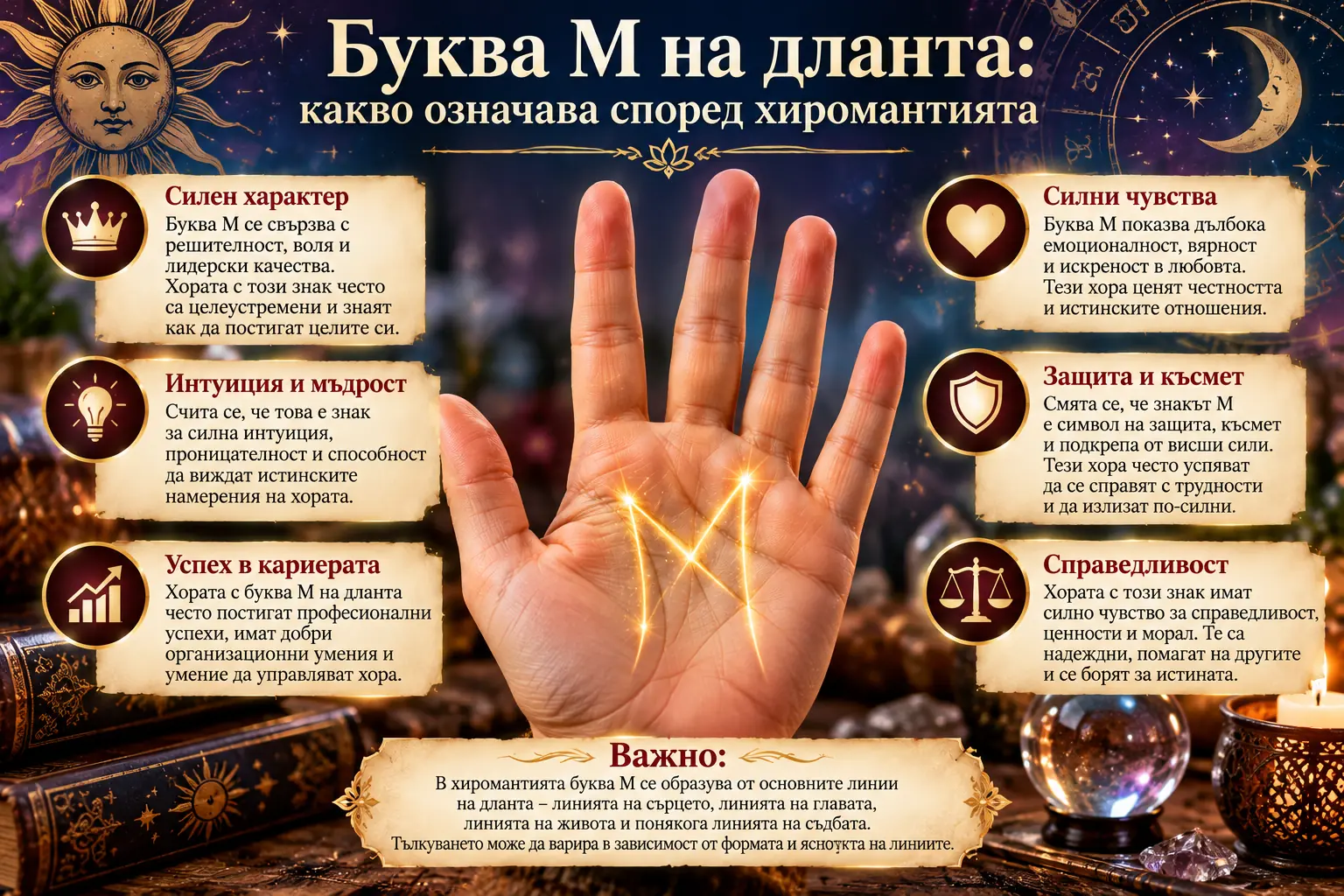 Буква М на дланта