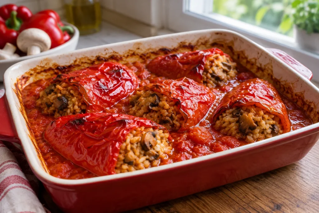 Чушки, пълнени с ориз и гъби