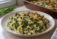 Ориз с коприва и пресен лук, изпечен на фурна